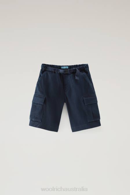 Woolrich Boys B Garment-Dyed Cargo Shorts in Stretch Cotton Melton Blue Clothing J026868
