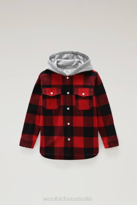 Woolrich Boys B Hooded Buffalo Check Overshirt Red Buffalo Clothing J026923