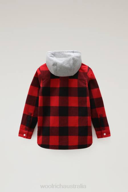 Woolrich Boys B Hooded Buffalo Check Overshirt Red Buffalo Clothing J026923