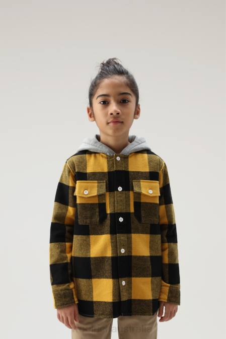 Woolrich Boys B Hooded Buffalo Check Overshirt Yellow Buffalo Clothing J026919