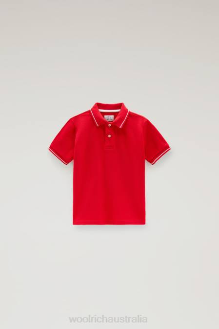 Woolrich Boys B Monterey Polo in Stretch Cotton Piquet Marine Scarlet Clothing J026915