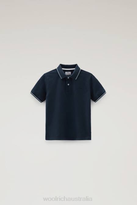 Woolrich Boys B Monterey Polo in Stretch Cotton Piquet Melton Blue Clothing J026901
