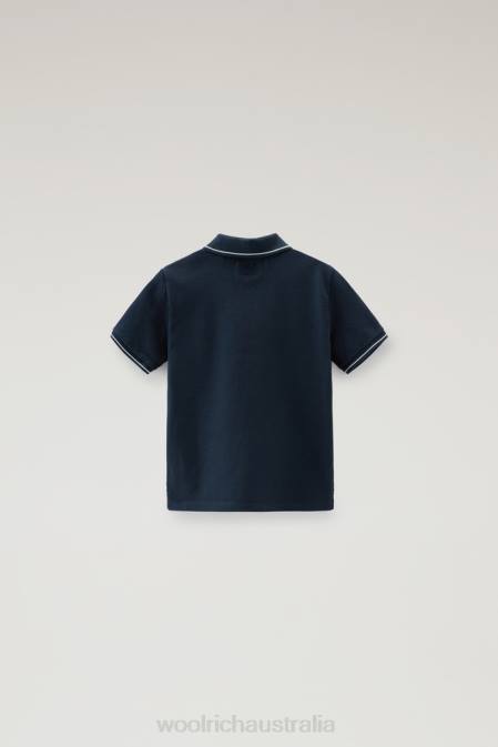 Woolrich Boys B Monterey Polo in Stretch Cotton Piquet Melton Blue Clothing J026901