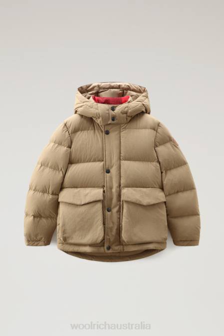 Woolrich Boys B Quilted Taslan nylon Down Jacket with Detachable Hood Gold Khaki Clothing J026928