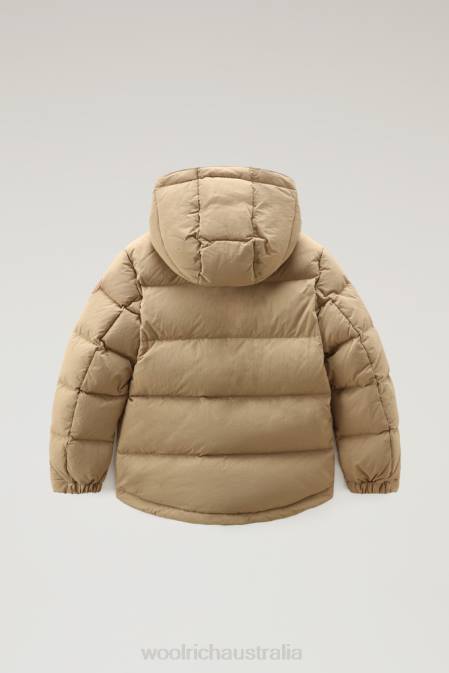 Woolrich Boys B Quilted Taslan nylon Down Jacket with Detachable Hood Gold Khaki Clothing J026928