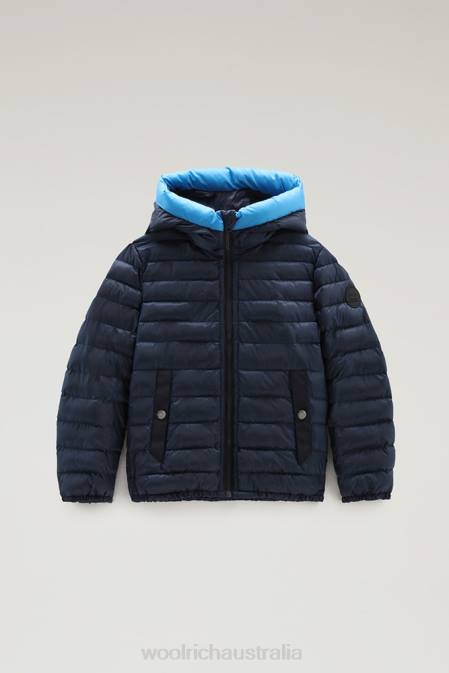 Woolrich Boys B Sundance Hooded Down Jacket in Recycled Ripstop Melton Blue Clothing J026927