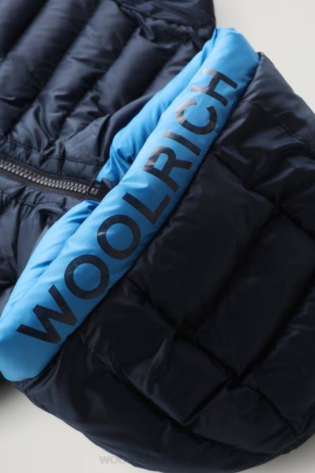 Woolrich Boys B Sundance Hooded Down Jacket in Recycled Ripstop Melton Blue Clothing J026927