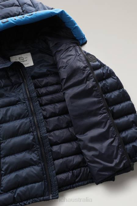 Woolrich Boys B Sundance Hooded Down Jacket in Recycled Ripstop Melton Blue Clothing J026927