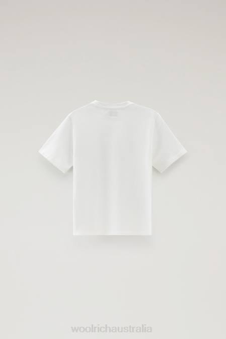 Woolrich Boys B Tee in Pure Cotton with Print Arctic White Clothing J026877