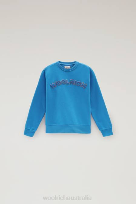 Woolrich Boys B Varsity Crewneck in Pure Cotton Campanula Blue Clothing J026878