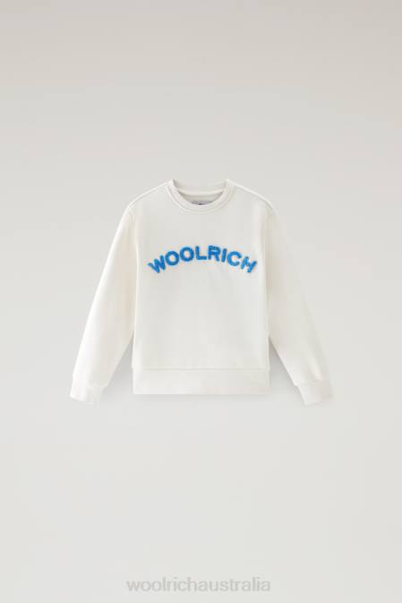 Woolrich Boys B Varsity Crewneck in Pure Cotton Milky Cream Clothing J026891