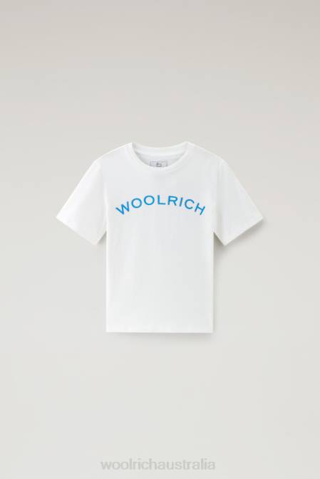 Woolrich Boys B Varsity Logo Tee in Pure Cotton Arctic White Clothing J026875