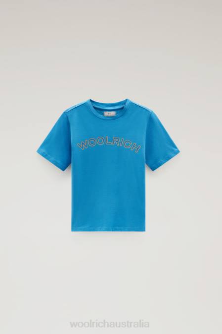 Woolrich Boys B Varsity Logo Tee in Pure Cotton Campanula Blue Clothing J026880