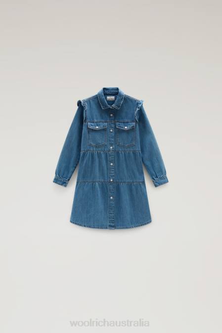 Woolrich Girls G Denim Dress with ruffles Stoned Denim Clothing J026872