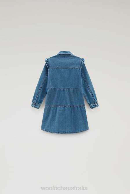 Woolrich Girls G Denim Dress with ruffles Stoned Denim Clothing J026872