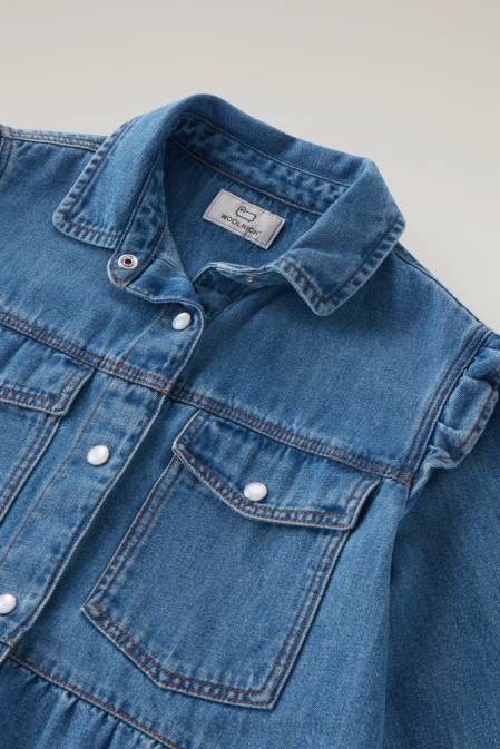 Woolrich Girls G Denim Dress with ruffles Stoned Denim Clothing J026872
