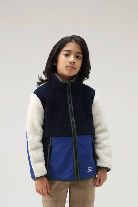 Woolrich Girls Curly Track Jacket Melton Blue Clothing J026921