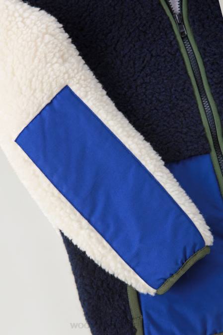 Woolrich Girls Curly Track Jacket Melton Blue Clothing J026921