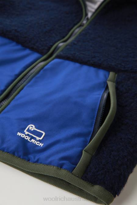 Woolrich Girls Curly Track Jacket Melton Blue Clothing J026921