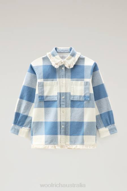 Woolrich Girls G Flannel Buffalo Check Overshirt with Fringe Pale Cloud Check Clothing J026920