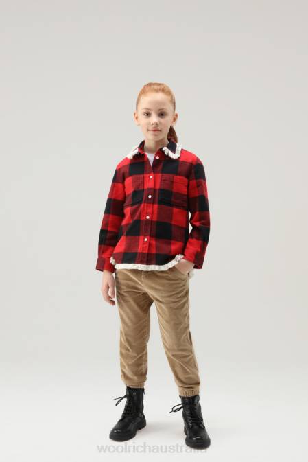 Woolrich Girls G Flannel Buffalo Check Overshirt with Fringe Red Buffalo Clothing J026916