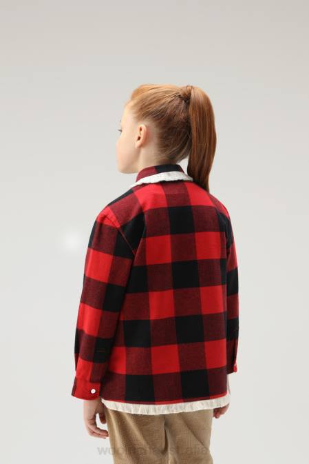 Woolrich Girls G Flannel Buffalo Check Overshirt with Fringe Red Buffalo Clothing J026916