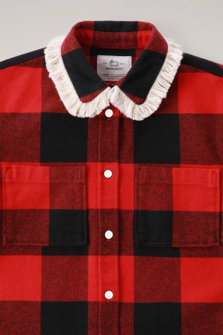 Woolrich Girls G Flannel Buffalo Check Overshirt with Fringe Red Buffalo Clothing J026916