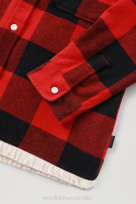 Woolrich Girls G Flannel Buffalo Check Overshirt with Fringe Red Buffalo Clothing J026916