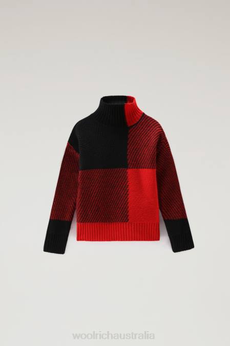 Woolrich Girls G Plaid Turtleneck in Merino Wool Blend Red Buffalo Clothing J026918
