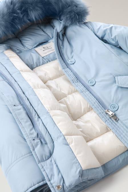 Woolrich Girls G Short Arctic Parka with Cashmere Fur Cloud Blue Clothing J026925