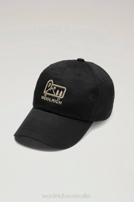 Woolrich Men Logo Baseball Cap in Pure Cotton Twill Black Accessories J026474