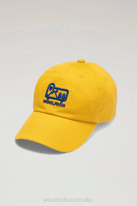 Woolrich Men Logo Baseball Cap in Pure Cotton Twill Dark Yellow Accessories J026441
