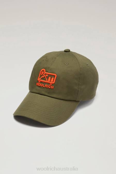 Woolrich Men Logo Baseball Cap in Pure Cotton Twill Khaki Accessories J026412
