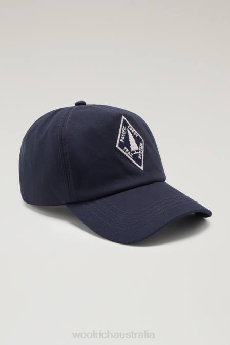 Woolrich Men Trails Embroidered Patch Baseball Cap Melton Blue Accessories J026465