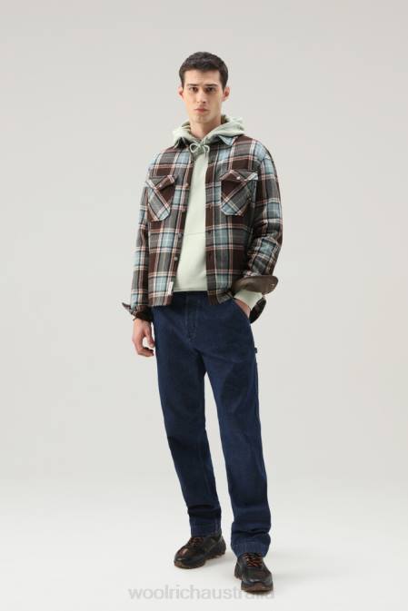 Woolrich Men Alaskan Check Overshirt in Recycled Italian Wool Blend Desert Check Clothing J026686