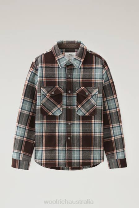 Woolrich Men Alaskan Check Overshirt in Recycled Italian Wool Blend Desert Check Clothing J026686