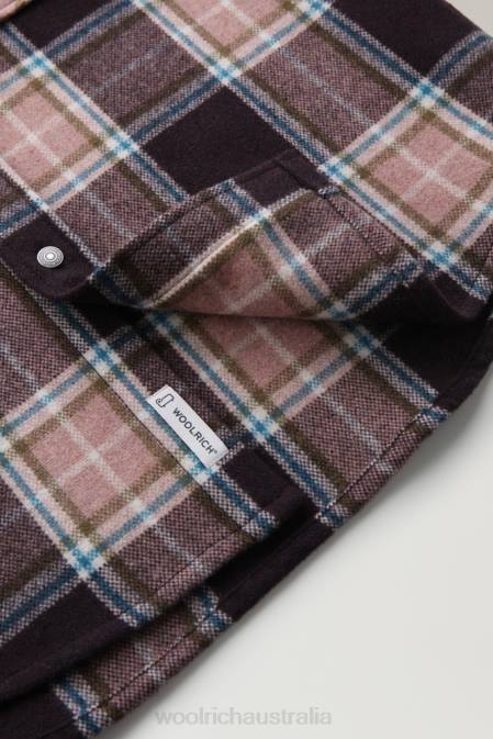 Woolrich Men Alaskan Check Overshirt in Recycled Italian Wool Blend Pink Check Clothing J026704