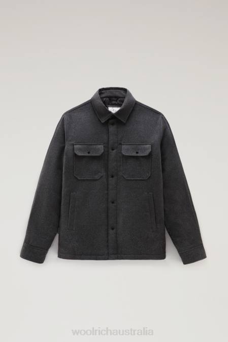 Woolrich Men Alaskan Padded Overshirt in Recycled Italian Wool Blend Charcoal Melange Clothing J026662