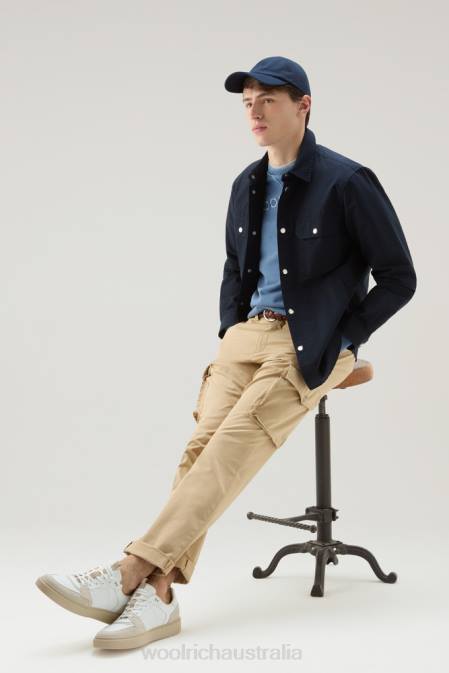 Woolrich Men Cruiser Overshirt in Light Eco Ramar Melton Blue Clothing J026786