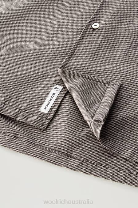 Woolrich Men Overshirt in a Cotton Linen Blend Brown Pied De Poule Clothing J026464