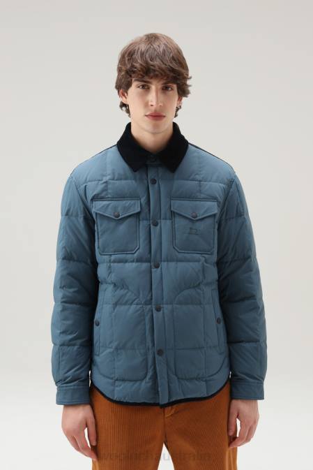 Woolrich Men Padded Heritage Terrain Overshirt in Taslan Nylon Blue Lake Clothing J026661