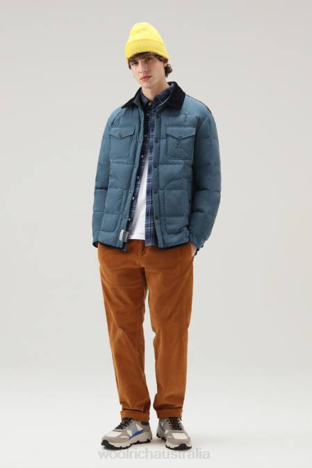 Woolrich Men Padded Heritage Terrain Overshirt in Taslan Nylon Blue Lake Clothing J026661