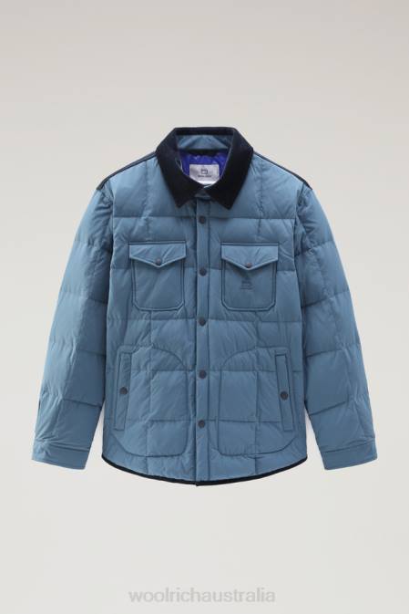 Woolrich Men Padded Heritage Terrain Overshirt in Taslan Nylon Blue Lake Clothing J026661