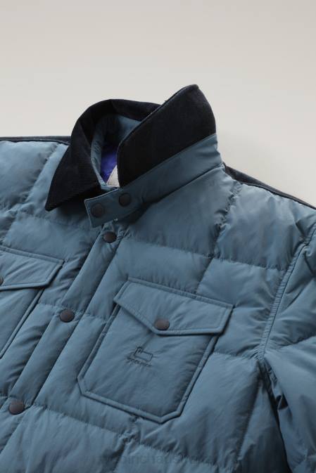 Woolrich Men Padded Heritage Terrain Overshirt in Taslan Nylon Blue Lake Clothing J026661