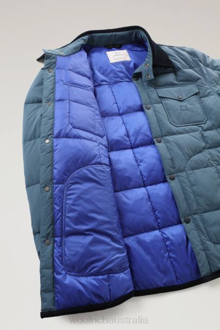 Woolrich Men Padded Heritage Terrain Overshirt in Taslan Nylon Blue Lake Clothing J026661