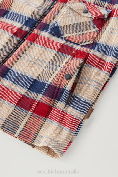 Woolrich Men Timber Check Overshirt in Manteco Wool Cotton Blend Fabric Red Check Clothing J026397