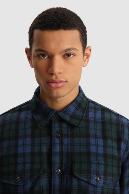 Woolrich Men Wool Blend Oxbow Flannel Overshirt-Made in USA Blackwatch Clothing J026859