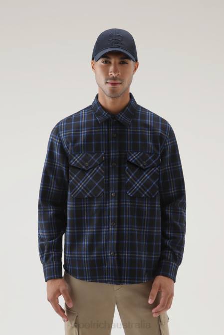 Woolrich Men Wool Blend Oxbow Flannel Overshirt-Made in USA Blue Check Clothing J026857