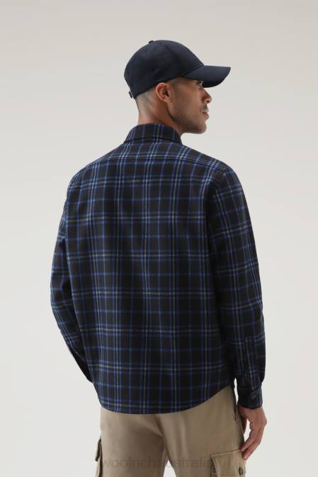 Woolrich Men Wool Blend Oxbow Flannel Overshirt-Made in USA Blue Check Clothing J026857