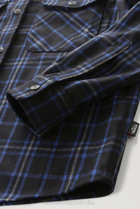 Woolrich Men Wool Blend Oxbow Flannel Overshirt-Made in USA Blue Check Clothing J026857